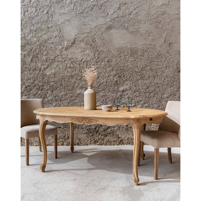Table à manger en bois massif et son plateau en marqueterie Romy N°1547 - Bon état DEBONGOUT