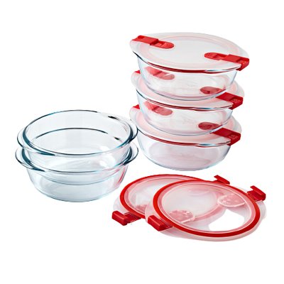 Lot de 5 boites de conservation en verre avec couvercle à valves vapeur - Spécial miro-ondes PYREX