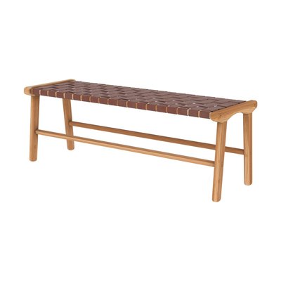 Banc 120 cm en cuir et de teck - KUNA RENDEZ-VOUS DÉCO