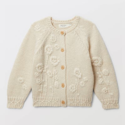 Cardigan tricot brodé contenant de la laine BOUT'CHOU
