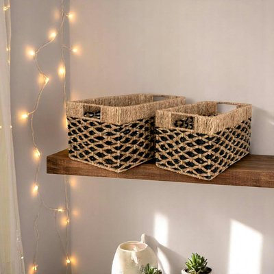Panier de rangement déco en jonc de mer noir et naturel (lot de 2) PIER IMPORT