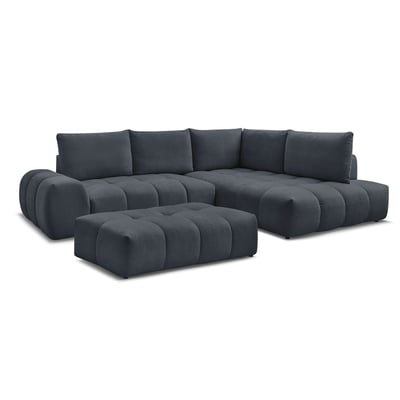 Canapé d'angle convertible 4 places en tissu texturé avec pouf, EVEREST BOBOCHIC