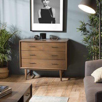 Commode 4 tiroirs style vintage en bois de mindi verni déco rétro PADANG PIER IMPORT