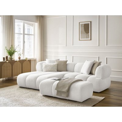 Canapé d'angle fixe 4 places en tissu bouclette avec pouf, PAMIRA BOBOCHIC