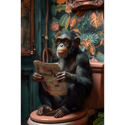 Tableau Mural Singe Lecteur De Journal Aux Toilettes INSOLITE CEANOTHE