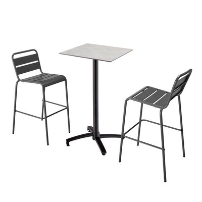 Table haute en HPL inclinable et 2 chaises hautes en métal, OPERA OVIALA