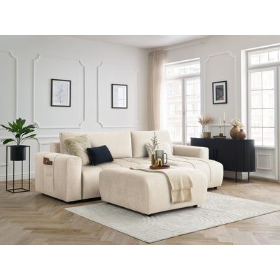 Canapé d'angle convertible 4 places en velours avec pouf, ARSENE BOBOCHIC