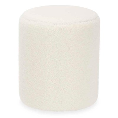 Pouf rond tissu bouclette blanc 32x32x36cm WADIGA