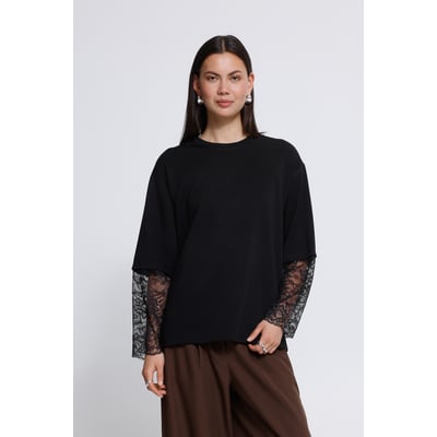 T-Shirt manches longues, détail dentelle, col rond ICHI