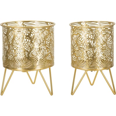 Cache-pot sur pied en fer motif feuilles lot de 2 RECOLLECTION