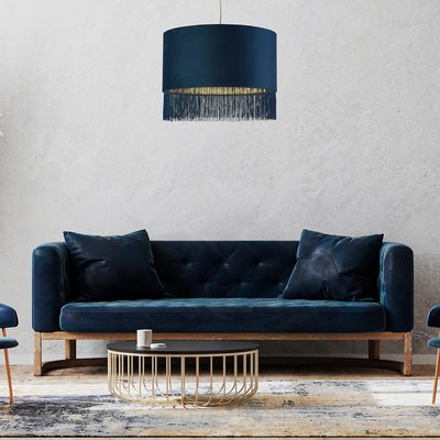 43cm Velvet Fringe Cylinder Lampshade Navy SO'HOME