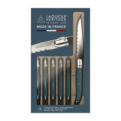 Coffret de 6 couteaux steak Bleu Canard LAGUIOLE HERITAGE