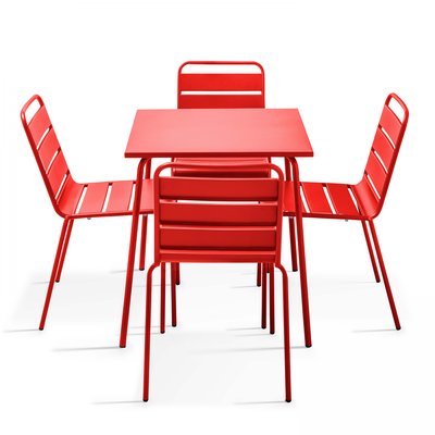 Salon de jardin table carrée et 4 chaises en métal, PALAVAS OVIALA