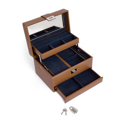 Boite à bijoux moyen modèle ouverture automatique en cuir LE TANNEUR