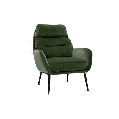Fauteuil en tissu effet velours vert kaki et métal noir BENI MILIBOO
