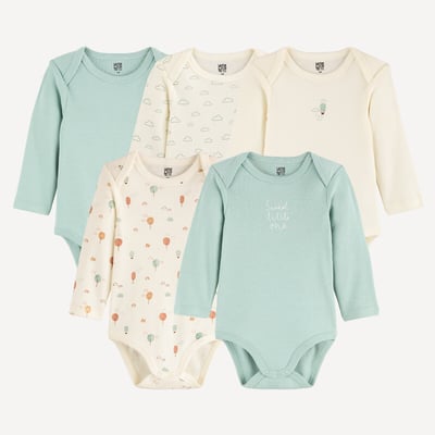 Lot de 5 bodies emmanchures américaines manches longues, thème nature LA REDOUTE COLLECTIONS