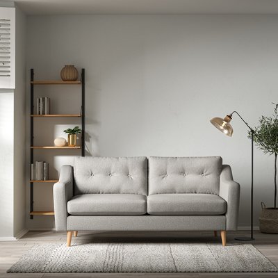 Rosa Curve Buttoned Soft Woven 3 Seater Sofa with Light Wood Legs SO'HOME