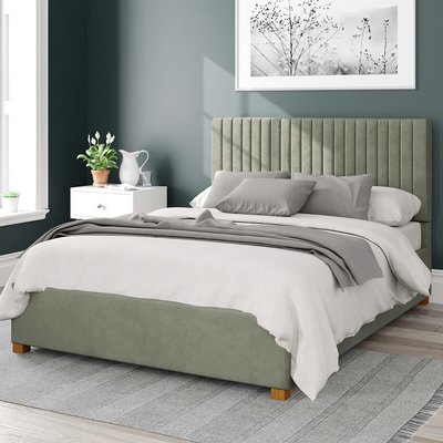 Grant Plush Velvet Storage Ottoman Bed with Vertical Upholstered Headboard ASPIRE