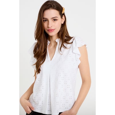 Blouse ajourée col v manches courtes CACHE CACHE