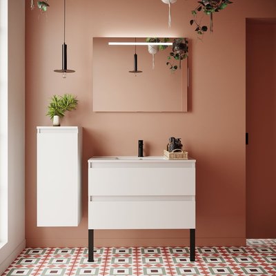 Ensemble vasque intégrée 2 tiroirs + miroir - HUDSON HOMIFAB
