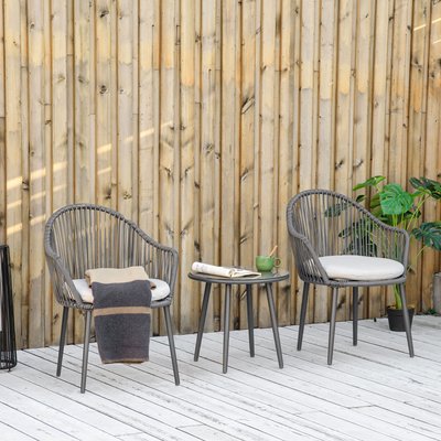 Ensemble bistro jardin style acapulco 2 places 3 pièces avec coussins OUTSUNNY