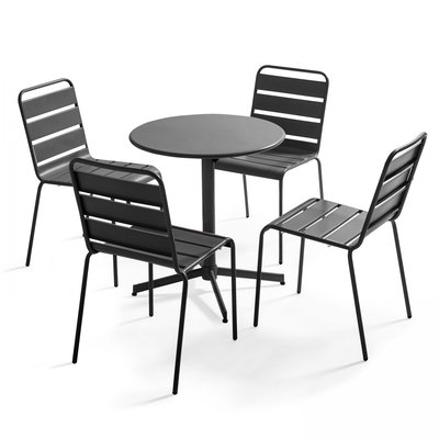 Salon de jardin table ronde et 4 chaises en métal, PALAVAS OVIALA