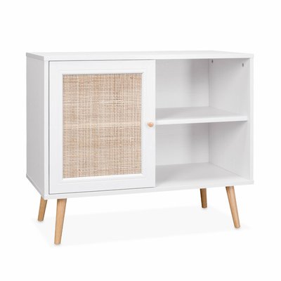 Buffet scandinave effet bois et cannage 1 porte 80cm BOHÈME SWEEEK