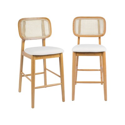 Tabouret de bar bois d'hévéa cannage et tissu 66,5cm (lot de 2) MANI SWEEEK