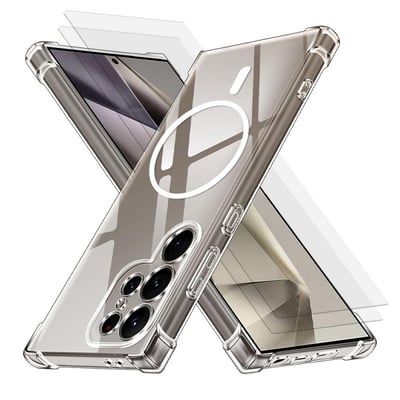 Coque Anti-choc Magnétique compatible Magsafe pour Galaxy S24 Ultra Transparente + 2 vitres EVETANE