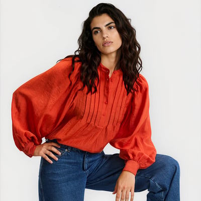 Blouse col rond boutonnée manches longues LA REDOUTE COLLECTIONS
