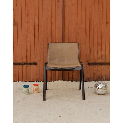 Chaise en plastique marron et tissu beige Alma N°2079 - Bon état DEBONGOUT