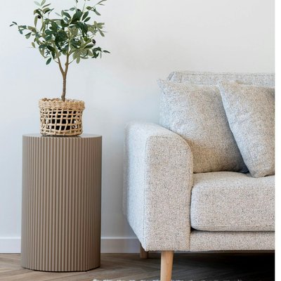 Bout de canapé design - forme ronde striée, beige naturel TRINITE PIER IMPORT