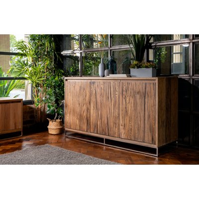 Buffet enfilade contemporain en bois 3 portes en chêne et pied acier 150 cm RIVERSIDE PIER IMPORT