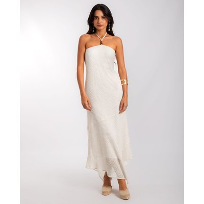 Robe midi en maille avec col halter et volant THE-ARE
