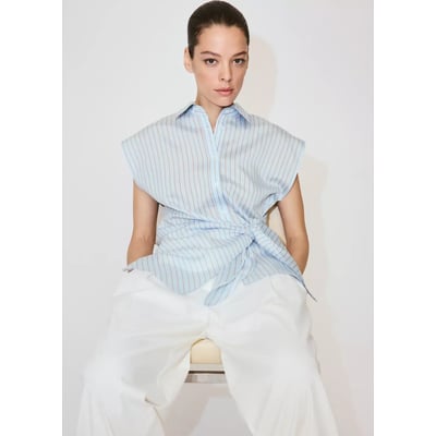 Chemise en lyocell à rayures détail nœud MANGO