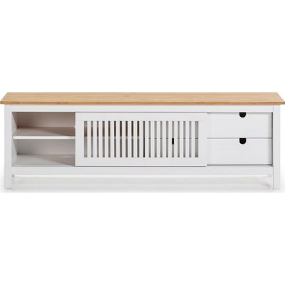 Meuble TV 1 porte coulissante 2 tiroirs en pin massif - FABIA HOMIFAB