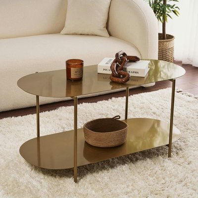 Table basse double plateau dorée - forme ovale SFAX PIER IMPORT