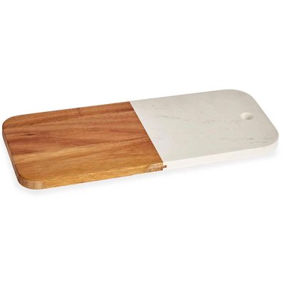 Planche à découper en acacia et marbre blanc 38x18x1.5cm WADIGA