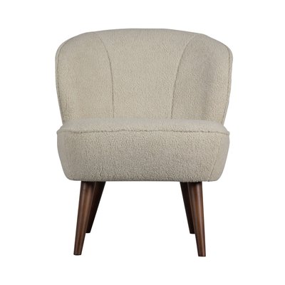 Fauteuil en tissu bouclette pieds bois foncé - SARA WOOOD