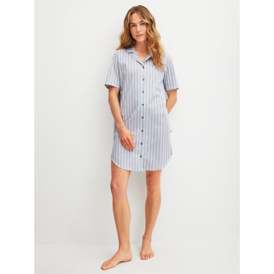 Chemise de nuit à manches courtes avec boutons, longueur 95 cm manches courtes Coton STRIPED DREAMS CALIDA