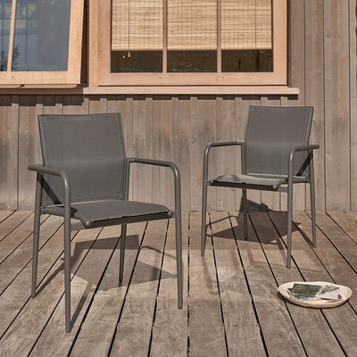 Lot de 2 fauteuils en aluminium et textilène gris  LAGON BERAH GETAH