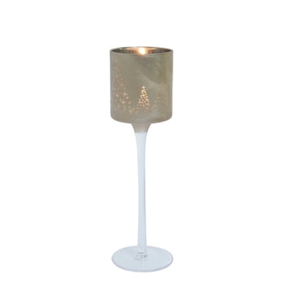 Photophore de noël à pied en verre dépoli H25 NOËL SIA DECO