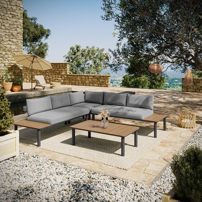 Salon de jardin d'angle en aluminium et bois - 5 places - Gris AVRIL PARIS
