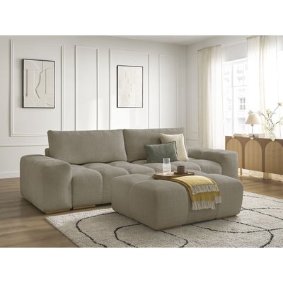 Canapé droit convertible 3 places en tissu texturé avec pouf, ANAKIN BOBOCHIC