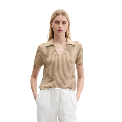 Polo en tricot ajouré régulier en mélange de coton et de lin bio MARC O'POLO
