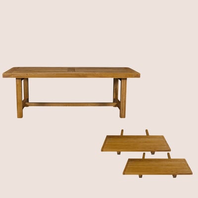 Table de ferme en chêne moyen massif + 2 allonges L220/320 - LA BRESSE HELLIN, DEPUIS 1862