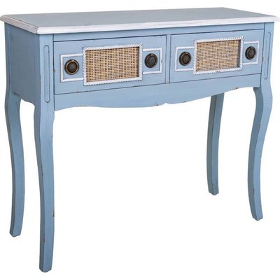 console d'entrée bleue en bois et rotin ambiance naturelle RECOLLECTION