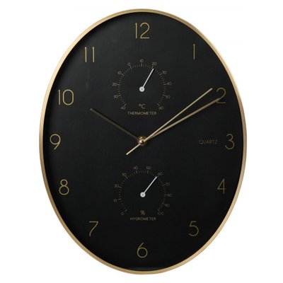 Horloge murale ovale aluminium doré thermomètre + hygromètre WADIGA