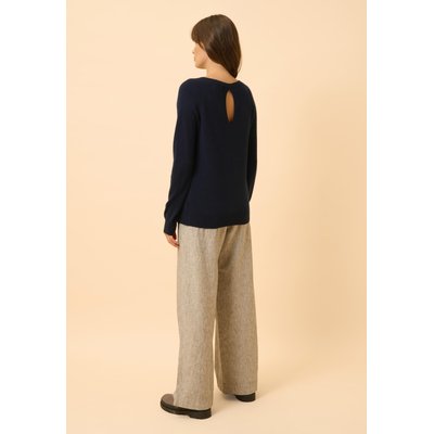 ABIGAIL pull col bateau goutte dos navy en cachemire JUST CASHMERE