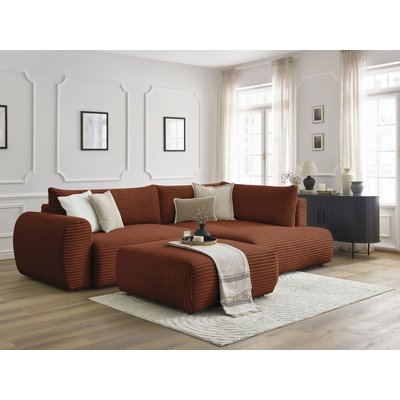 Canapé d'angle convertible 4 places en gros côtelé doux avec pouf, LUCIEN BOBOCHIC